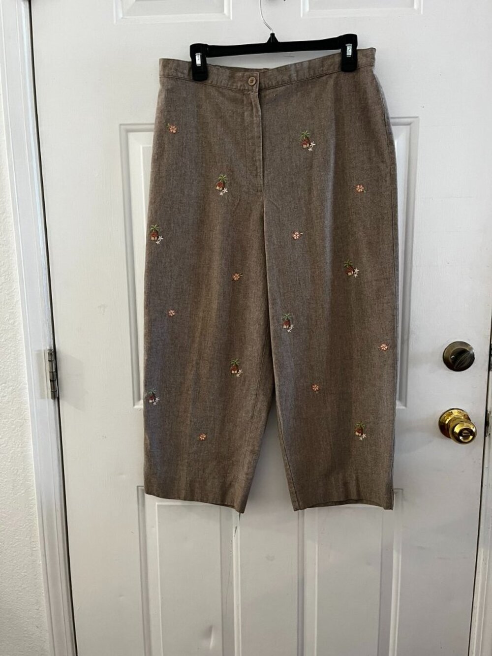 Alfred dunner Woman's Brown Thatched Hut Palm-Tree Casual Pants Sz 14